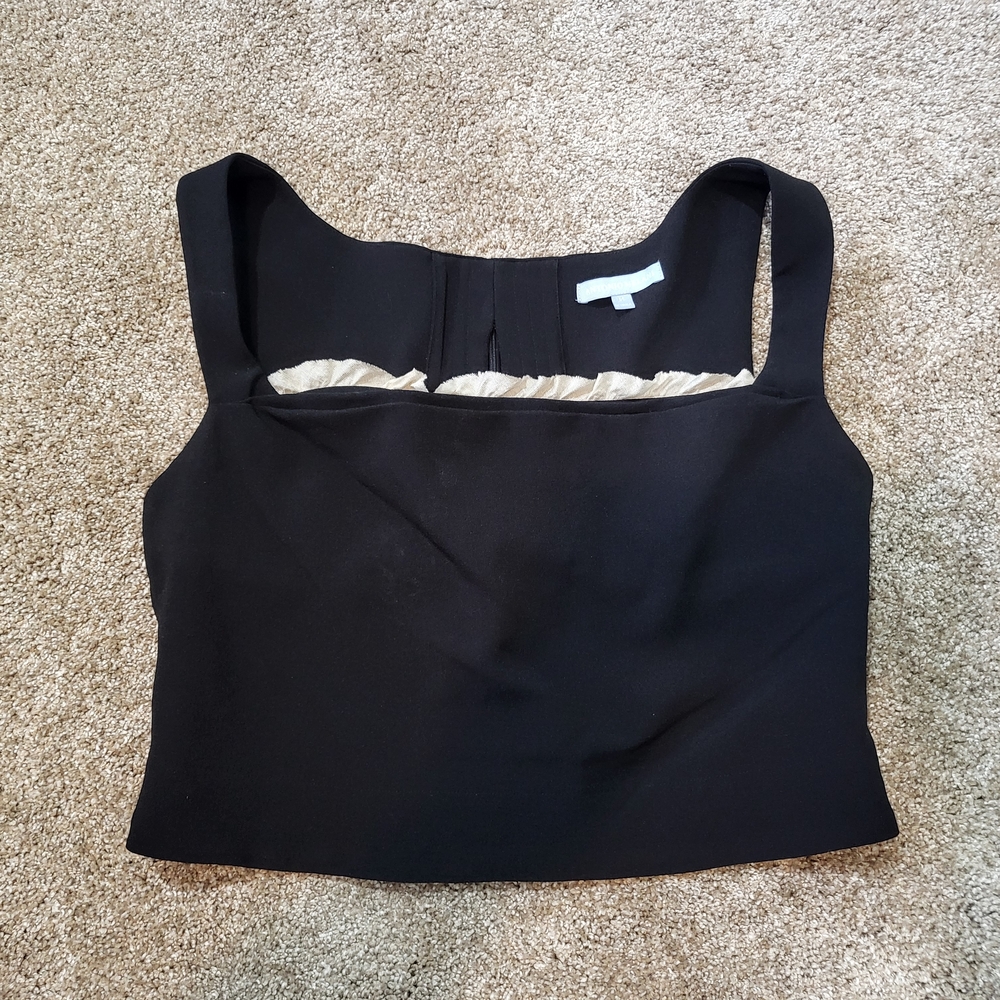 Antonio Melani Sleeveless Ruffle Trim Square Neck Crop Top